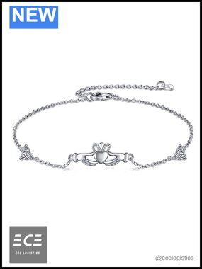 Sterling Silver Claddagh Link Bracelet Adjustable Charm Friendship Gift